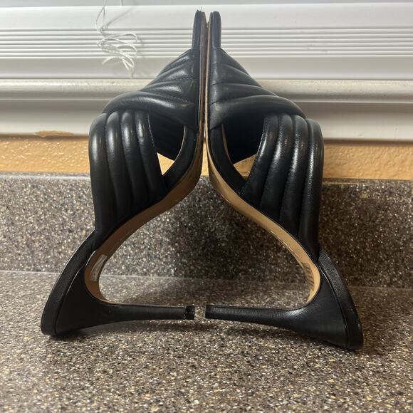 Vince Camuto Women's Sz 8.5 M Black Leather Stiletto Heels Open Toe Slip On Mule - Picture 6 of 11